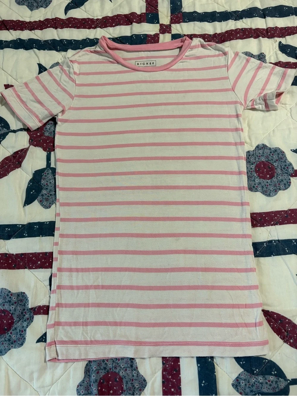 KicKee Pants Pink Stripe 2 Piece Bamboo Short-Sleeve Pajama Set Girl’s Size 12